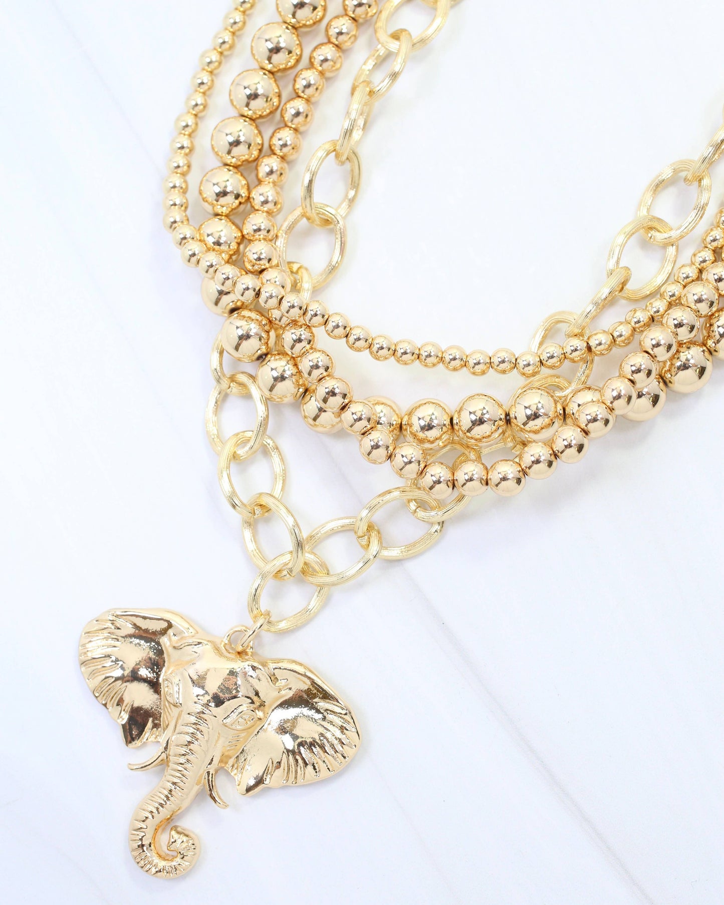 Caroline Hill Bree Beaded Layered Elephant Necklace Gold