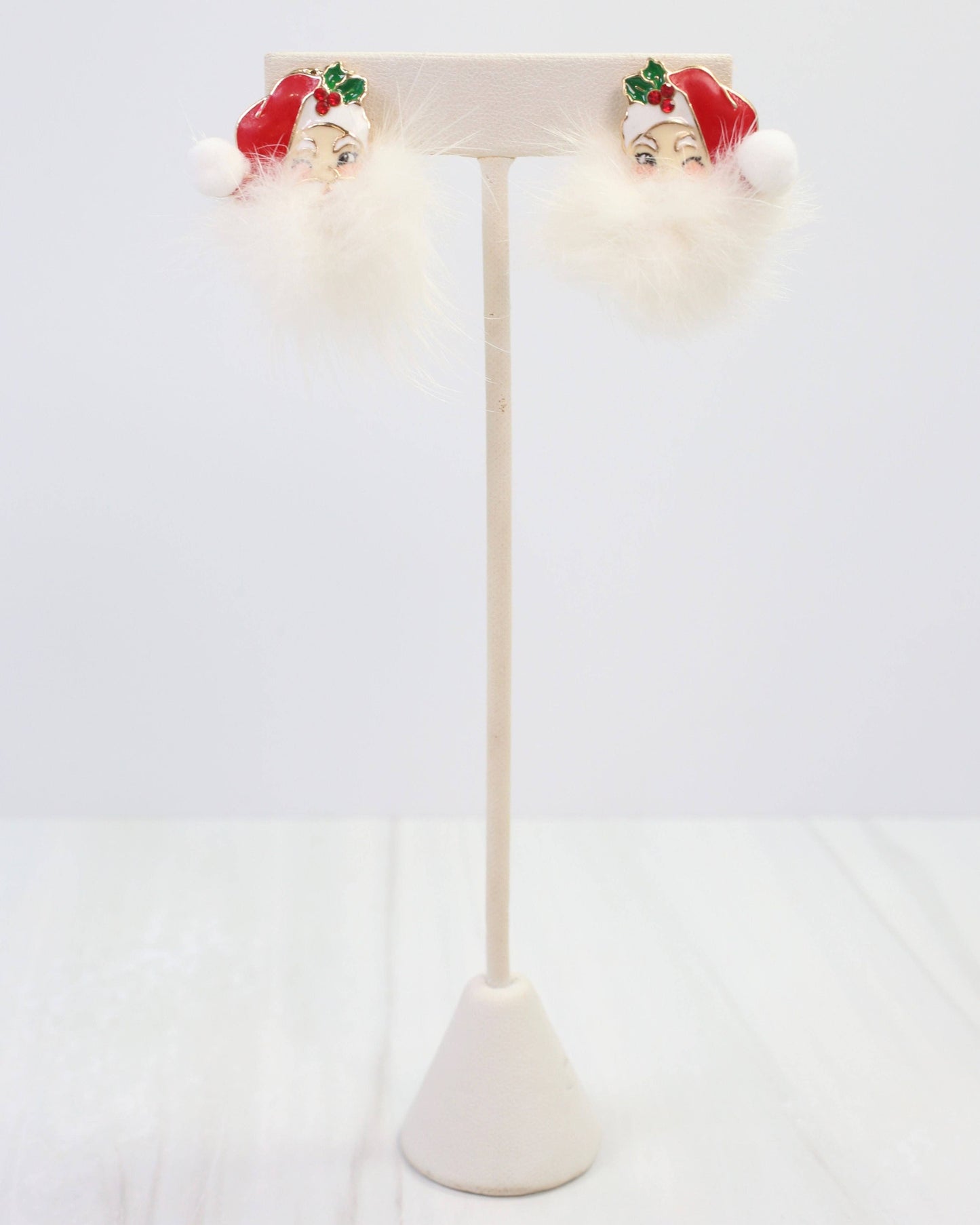 Caroline Hill Red Fuzzy Santa Earrings Faux Fur Pom Pom Christmas Studs