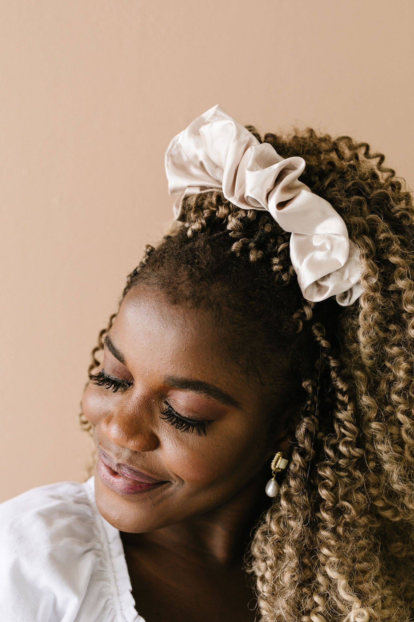 Andi Latte Satin Jumbo Hair Scrunchie