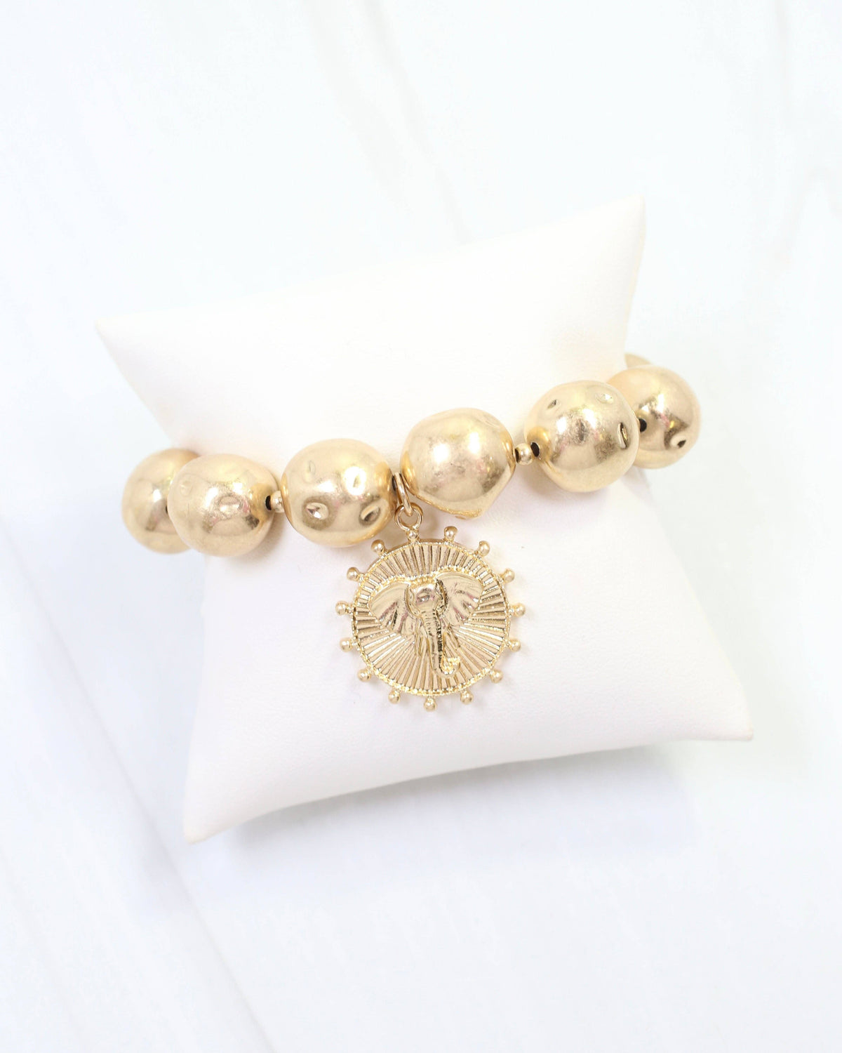Caroline Hill Carmen Worn Gold Coin Charm Stretch Bracelet