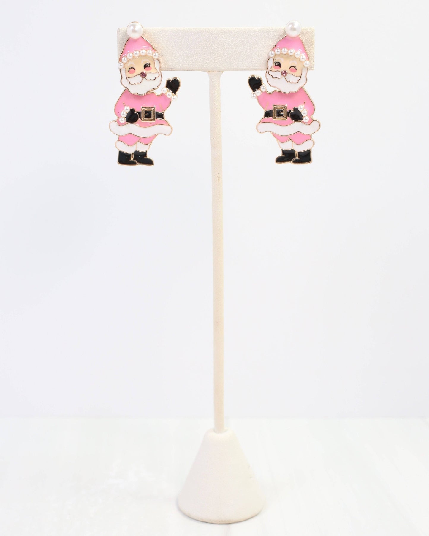 Caroline Hill Jingling Santa Dangle Earrings Pink Enamel Christmas