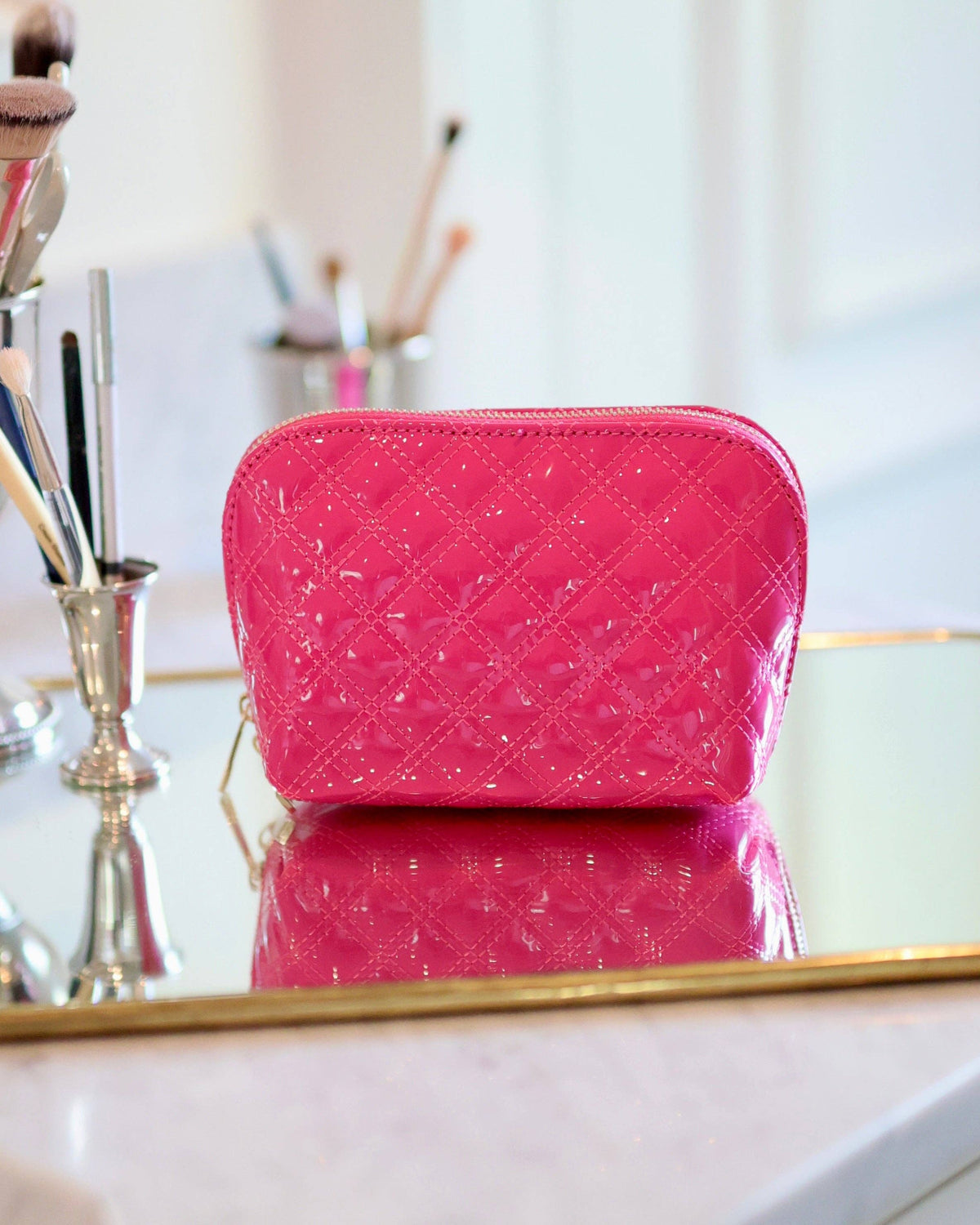 Caroline Hill Ibiza Hot Pink Patent Makeup Bag