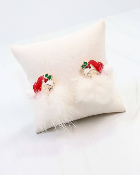Caroline Hill Red Fuzzy Santa Earrings Faux Fur Pom Pom Christmas Studs