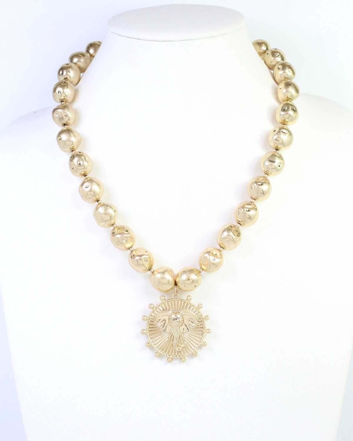 Caroline Hill Carmen Worn Gold Beaded Coin Pendant Necklace