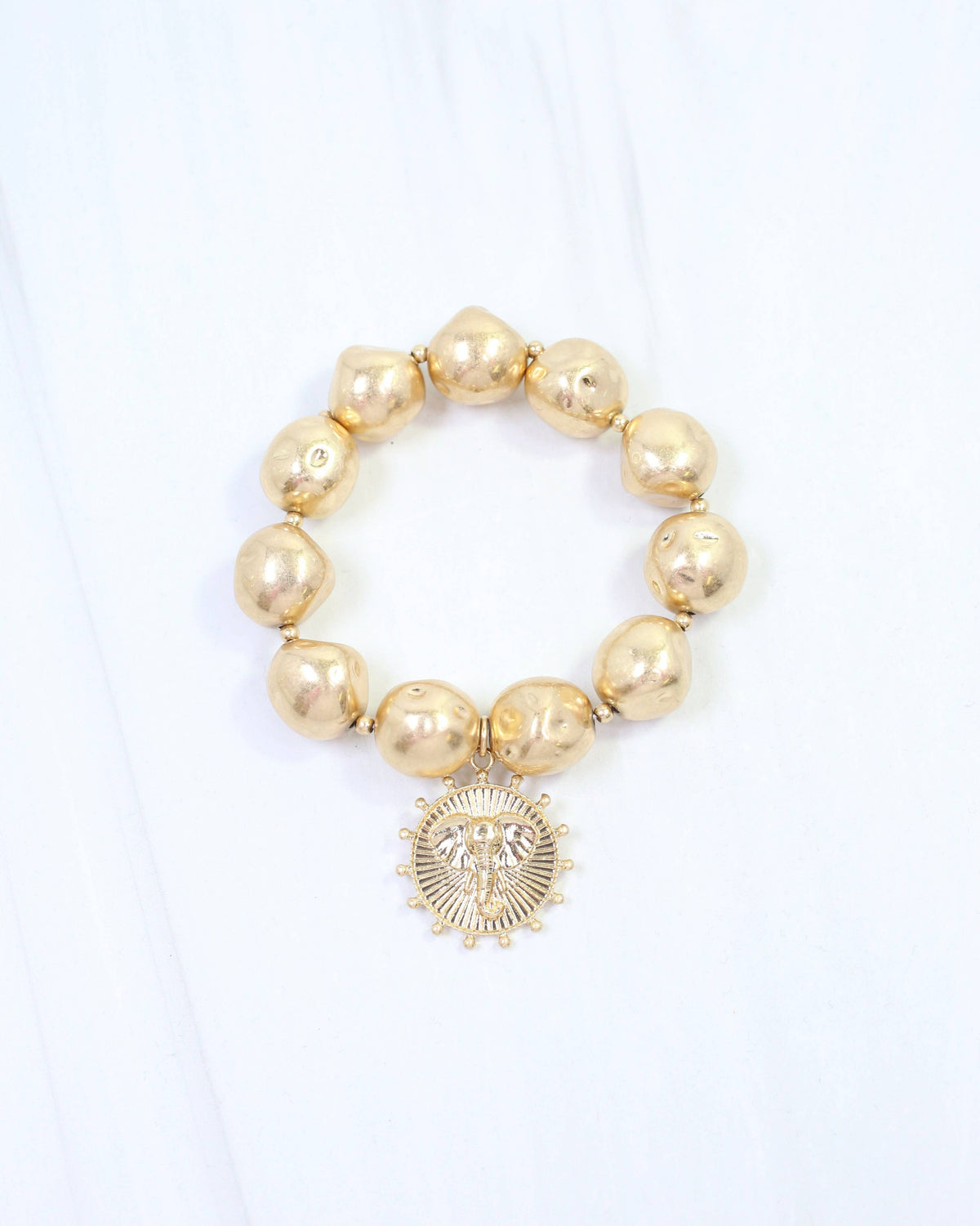 Caroline Hill Carmen Worn Gold Coin Charm Stretch Bracelet
