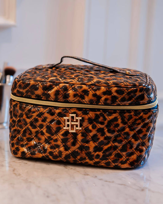 Caroline Hill Hampton Leopard Patent Train Case Makeup Cosmetic Travel Bag