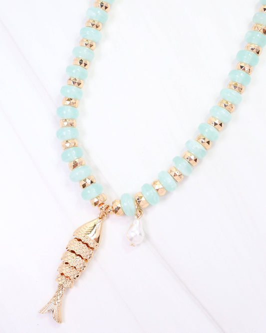 River Beaded Fish Necklace Mint
