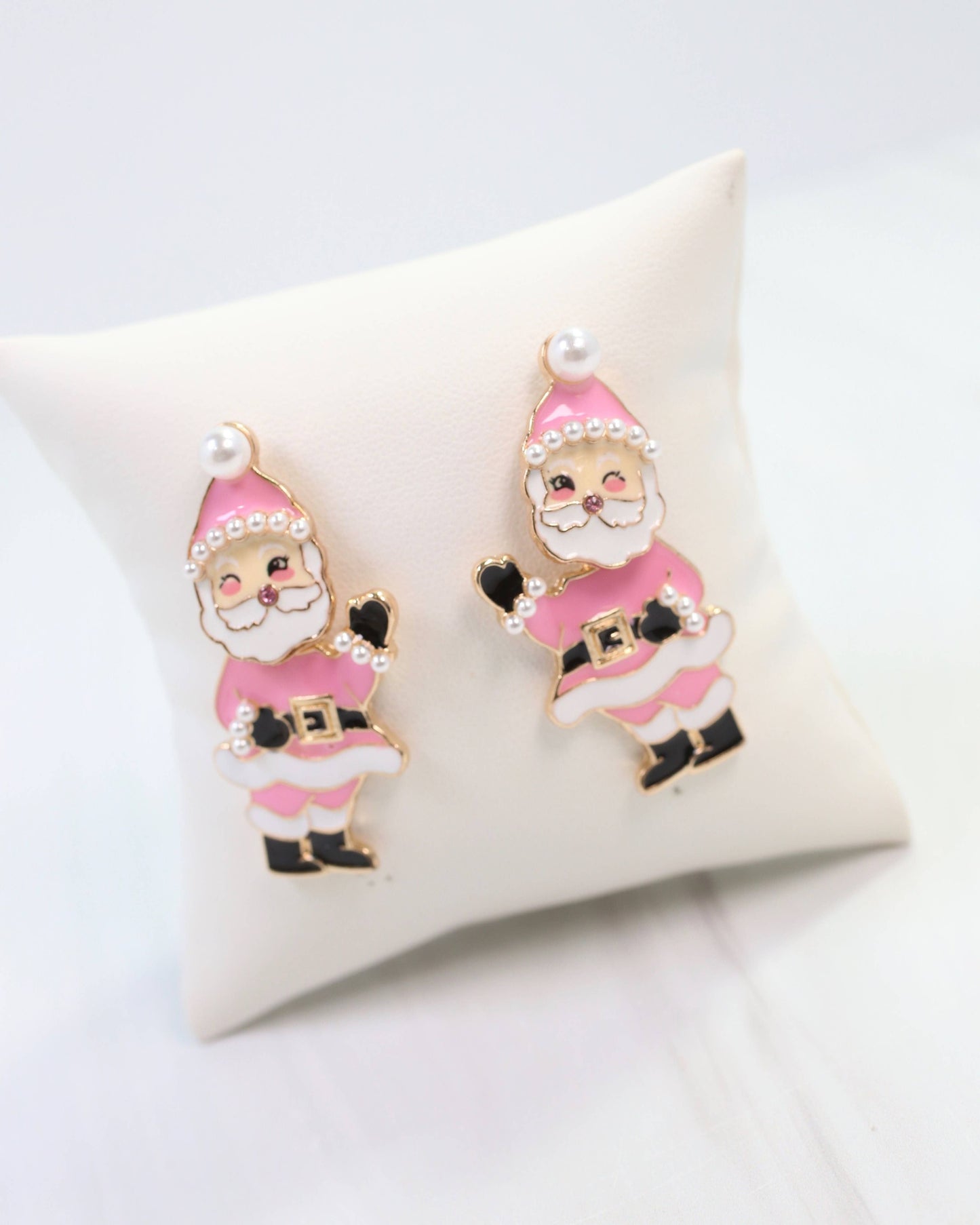 Caroline Hill Jingling Santa Dangle Earrings Pink Enamel Christmas