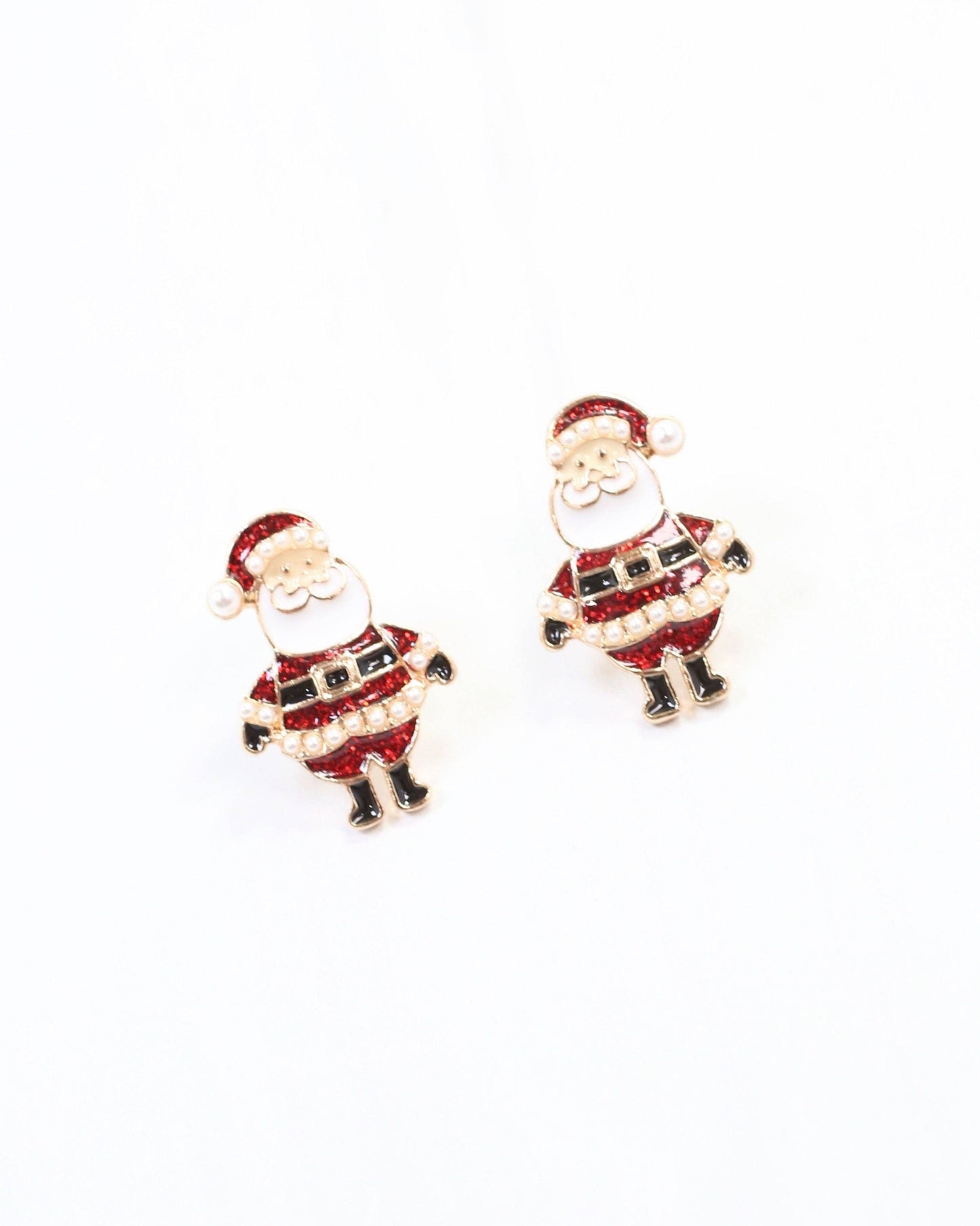 Caroline Hill Cheery Santa Stud Earrings Red Glitter Christmas