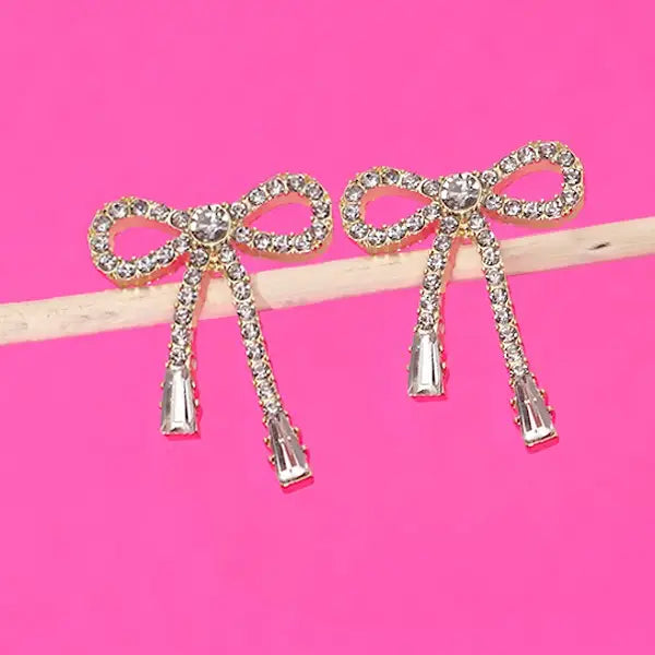 Rhinestone Bow Drop Earrings