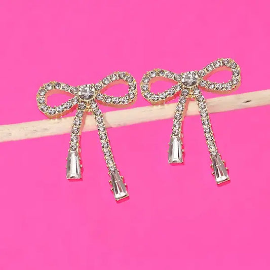 Rhinestone Bow Drop Earrings