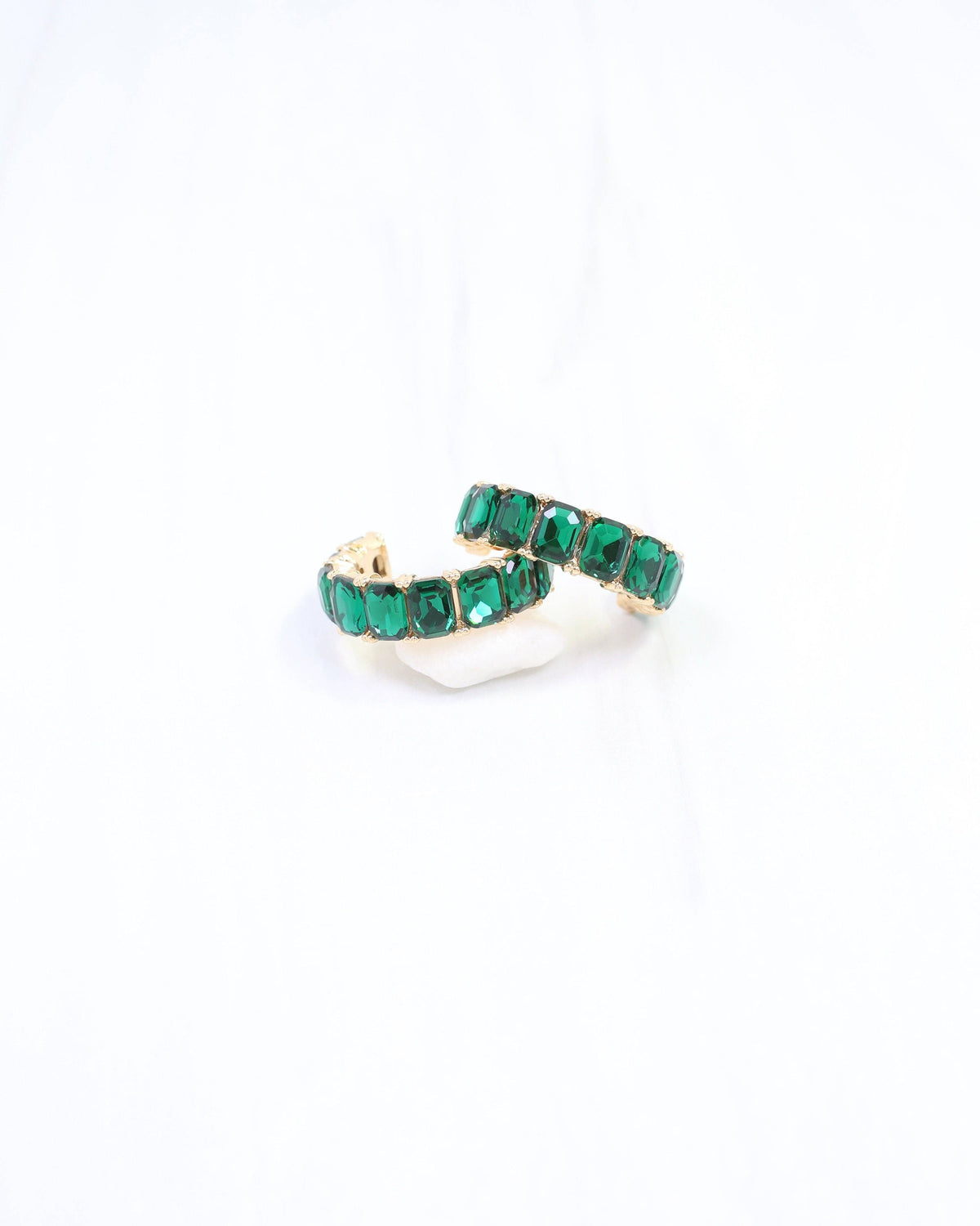 Caroline Hill Cumberland Emerald Crystal Gold Hoop Earrings